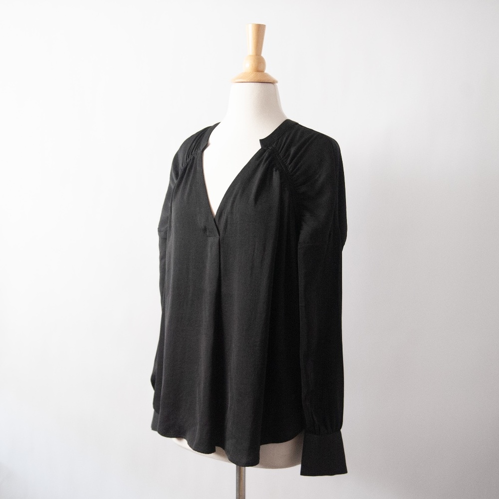 Express Women's Silky V-Neck Popover Top with Button Sleeves